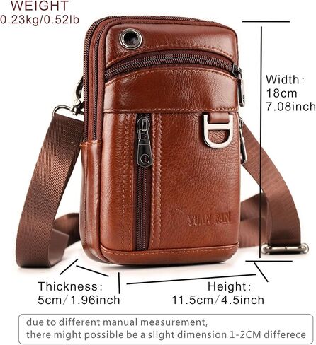 Leather Cell Phone Shoulder Holster,Hip Bum Pack Pouch for Men,Vertical Holster Belt Clip Pouch,Carrying Case with Card Slots Compatible with iPhone (Brown) in Kuwait