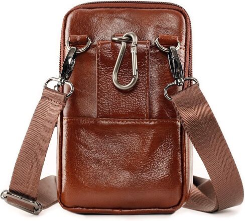 Leather Cell Phone Shoulder Holster,Hip Bum Pack Pouch for Men,Vertical Holster Belt Clip Pouch,Carrying Case with Card Slots Compatible with iPhone (Brown) in Kuwait