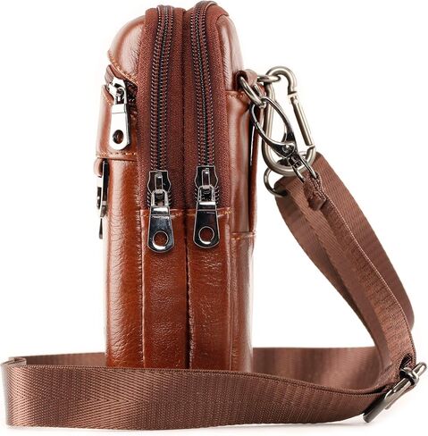 Leather Cell Phone Shoulder Holster,Hip Bum Pack Pouch for Men,Vertical Holster Belt Clip Pouch,Carrying Case with Card Slots Compatible with iPhone (Brown) in Kuwait