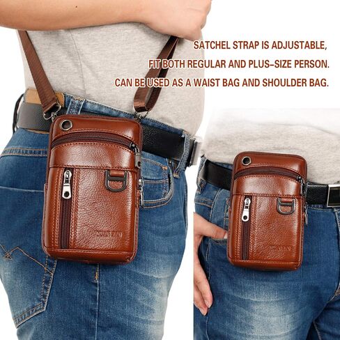 Leather Cell Phone Shoulder Holster,Hip Bum Pack Pouch for Men,Vertical Holster Belt Clip Pouch,Carrying Case with Card Slots Compatible with iPhone (Brown) in Kuwait