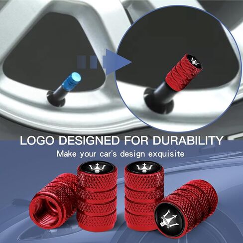 4 قطع من أغطية جذع صمام إطارات السيارة المعدنية المتوافقة مع مازيراتي كواتروبورتي، جيبلي، ليفانتي جميع موديلات غطاء العجلة، أغطية صمام الهواء ملحقات تزيين التصميم-MSLD-RED(B) in Kuwait