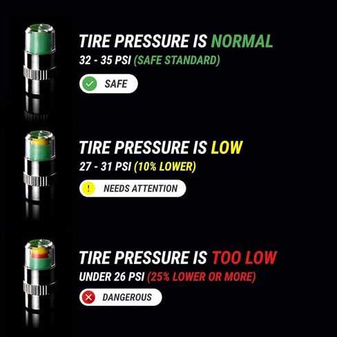 12pcs Tire Pressure Caps, Easy to Read 3 Color Car Tire Pressure Monitor Valve Stem Caps, 32-to-35 PSI in Saudi Arabia