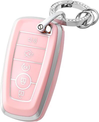 غطاء مفتاح Fob من OFFCURVE مع سلسلة مفاتيح لسيارة Ford Fusion Explorer Escape F150 F250 F350 F450 F550 Edge Maverick Expedition Lincoln Aviator 5 أزرار حامل مفاتيح ذكي، وردي/نمط عشوائي in Kuwait