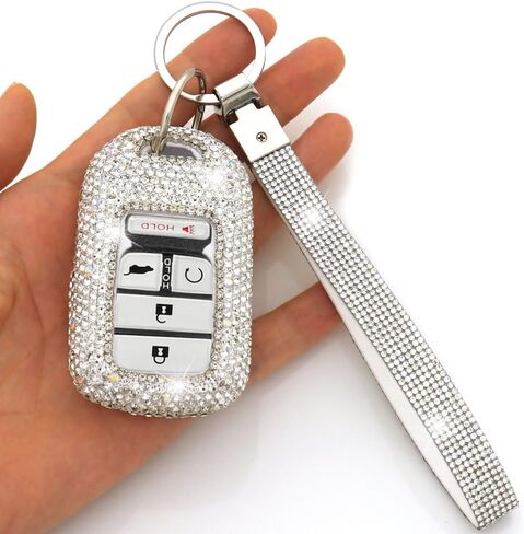 حافظة غطاء مفتاح Fob متوافقة مع Honda Accord Civic CRV Pilot Odyssey Passport Bling Crystal Diamond Key Case (الطراز B، فضي) in Saudi Arabia