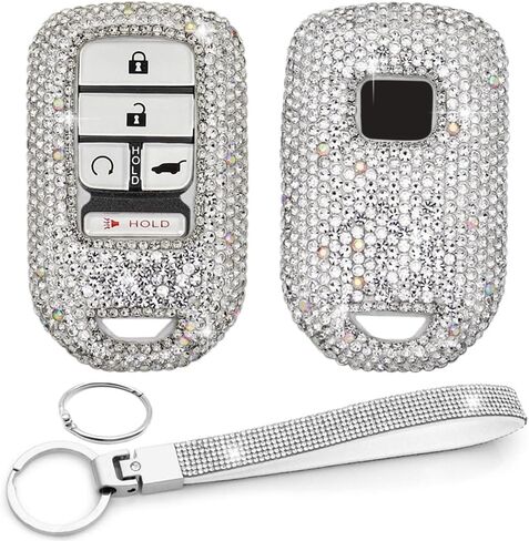 حافظة غطاء مفتاح Fob متوافقة مع Honda Accord Civic CRV Pilot Odyssey Passport Bling Crystal Diamond Key Case (الطراز B، فضي) in Saudi Arabia