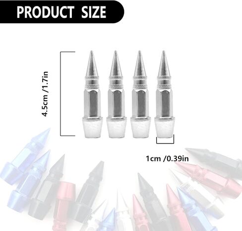 4PCS Tire Valve Stem, Dustproof Tire Wheel Stem Caps, 45mm Spiked Aluminum Stem Valve Caps,Fit Most Car Motorcycle Bike (silver) in Kuwait