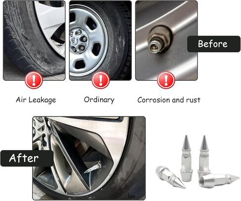 4PCS Tire Valve Stem, Dustproof Tire Wheel Stem Caps, 45mm Spiked Aluminum Stem Valve Caps,Fit Most Car Motorcycle Bike (silver) in Kuwait