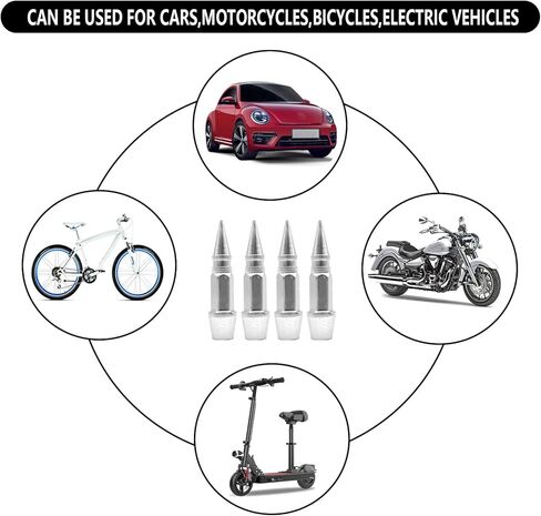 4PCS Tire Valve Stem, Dustproof Tire Wheel Stem Caps, 45mm Spiked Aluminum Stem Valve Caps,Fit Most Car Motorcycle Bike (silver) in Kuwait