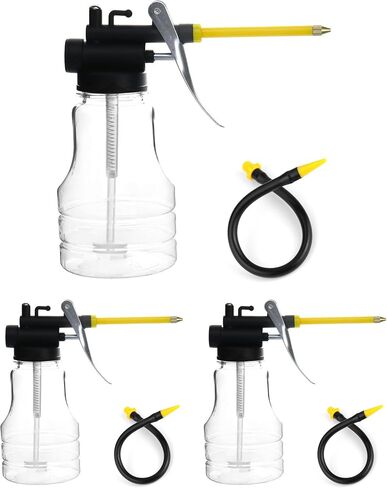 QWORK Oil Can Oil Spray Can, 3 Sets Transparent High Pressure Oiler Can Bottle with Pump, 250ml Thumb Pump Tool Oiler with 2 Spouts Straight & Flexible in Saudi Arabia
