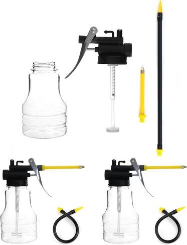 QWORK Oil Can Oil Spray Can, 3 Sets Transparent High Pressure Oiler Can Bottle with Pump, 250ml Thumb Pump Tool Oiler with 2 Spouts Straight & Flexible in Saudi Arabia