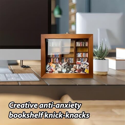 Anxiety Bookshelf Ornament, Shake Bookshelf Shake Away Your Anxiety, Gifts For Book Lovers, Miniature Book Library(with 200PCS Mini Books), For Home Room Living Room Office Decor Mini Bookshelf in Saudi Arabia