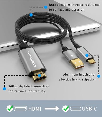 كابل HDMI إلى USB C 4K@60 هرتز، مدخل مصدر HDMI 6FT إلى سلك إخراج USB من النوع C متوافق مع Xreal Air، Nreal Air، PS5، Xbox، شاشة محمولة، منصة Steam Deck in Kuwait