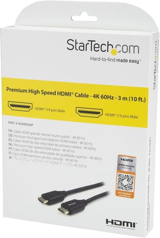 StarTech.com 10ft (3m) Premium Certified HDMI 2.0 Cable with Ethernet - High Speed Ultra HD 4K 60Hz HDMI Cable HDR10 - HDMI Cord (Male/Male Connectors) - For UHD Monitors, TVs, Displays (HDMM3MP) in Saudi Arabia