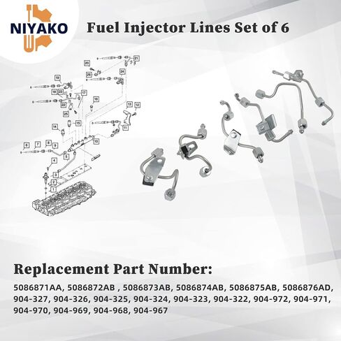 6pcs Fuel Injector Supply Lines Replacement# 5086872AB 5086871AA 5086873AB 5086876AD Fit 2003-2009 Ram 2500 3500 5.9L in Saudi Arabia