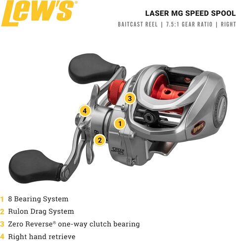 بكرة الصيد بالليزر MG Speed ​​Spool SLP Baitcast من Lew، إطار جرافيت، نظام 8 محمل مع محامل كروية مزدوجة الحماية من الفولاذ المقاوم للصدأ in Saudi Arabia