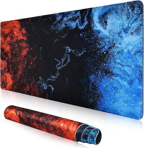 Gaming Mouse Pad, Red Large Mouse Pad 31.5×15.75In, Large Gaming Mouse Pads, Long Big Mouse Pad XL Mouse Mat with Non-Slip Base, Extended Keyboard Mousepad Flame Pattern (Black Red) in Saudi Arabia
