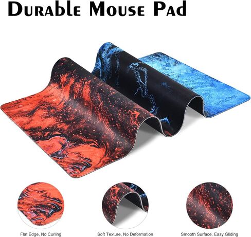 Gaming Mouse Pad, Red Large Mouse Pad 31.5×15.75In, Large Gaming Mouse Pads, Long Big Mouse Pad XL Mouse Mat with Non-Slip Base, Extended Keyboard Mousepad Flame Pattern (Black Red) in Saudi Arabia