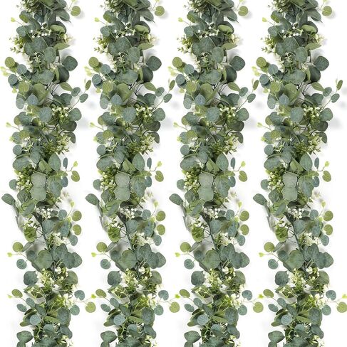 somyting إكليل الأوكالبتوس الاصطناعي مع الزهور البيضاء 2 حزم 5.9ft الدولار الفضي أوراق الأوكالبتوس جيبسوفيلا الربيع الخضرة إكليل فاينز الجدول عداء لقوس الزفاف عباءة ديكور غرفة الحفلات in Kuwait