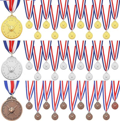 Bucherry 36 Pcs Gold Baseball Award Medals for Kids Gold Silver Bronze Medals with Ribbon Sports Style Baseball Trophy for Kids Adults Winner Prizes Party Favors, Olympic Style, 2 Inches in Kuwait