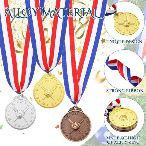 Bucherry 36 Pcs Gold Baseball Award Medals for Kids Gold Silver Bronze Medals with Ribbon Sports Style Baseball Trophy for Kids Adults Winner Prizes Party Favors, Olympic Style, 2 Inches in Kuwait