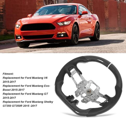 for mustang steering wheel, Acouto Carbon Fiber Steering Wheel Perforated Leather with Stitching Replacement for Ford Mustang V6 for EcoBoost for GT for Shelby GT350 GT350R 2015-2017 in Saudi Arabia