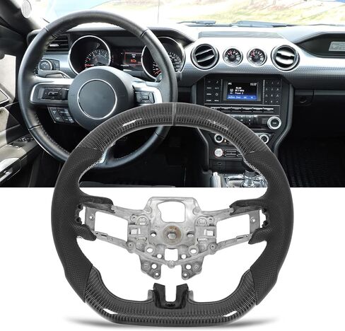 for mustang steering wheel, Acouto Carbon Fiber Steering Wheel Perforated Leather with Stitching Replacement for Ford Mustang V6 for EcoBoost for GT for Shelby GT350 GT350R 2015-2017 in Saudi Arabia