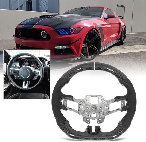 for mustang steering wheel, Acouto Carbon Fiber Steering Wheel Perforated Leather with Stitching Replacement for Ford Mustang V6 for EcoBoost for GT for Shelby GT350 GT350R 2015-2017 in Saudi Arabia
