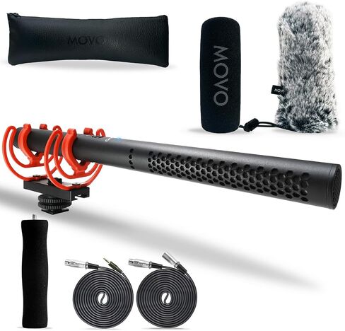Movo X3 11-inch XLR Shotgun Microphone for Camera - Supercardioid Condenser Shotgun Mic for DSLR, Content Creation, Video, and Filmmaking - Directional Boom Mic with Rycote Shockmount, Grip, and More in Saudi Arabia