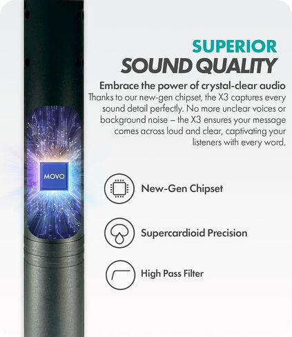 Movo X3 11-inch XLR Shotgun Microphone for Camera - Supercardioid Condenser Shotgun Mic for DSLR, Content Creation, Video, and Filmmaking - Directional Boom Mic with Rycote Shockmount, Grip, and More in Saudi Arabia