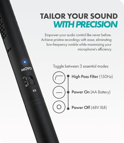 Movo X3 11-inch XLR Shotgun Microphone for Camera - Supercardioid Condenser Shotgun Mic for DSLR, Content Creation, Video, and Filmmaking - Directional Boom Mic with Rycote Shockmount, Grip, and More in Saudi Arabia