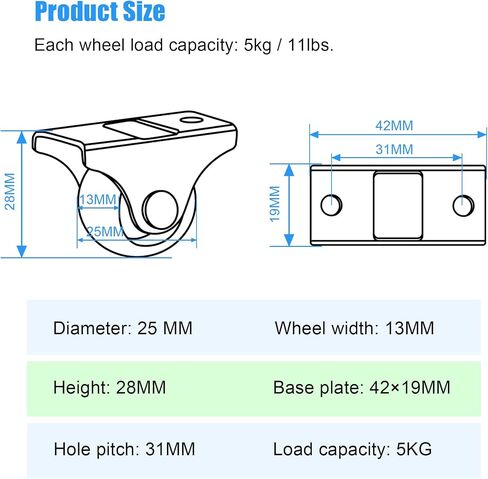 XIKE 8Pcs 1 Inch Black Caster Wheels,Little Rubber Rolling Wheels with Steel Top,Small Caster Wheels for Appliances,Furniture, (Non Swivel) (White) in Saudi Arabia