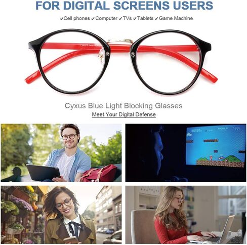 Cyxus Nerd Glasses Round Blue Light Glasses for Women Men Reduce Eye Strain UV Blocking for Computer Screen（8065T01 Black） in Saudi Arabia