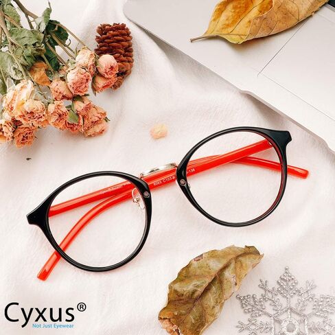 Cyxus Nerd Glasses Round Blue Light Glasses for Women Men Reduce Eye Strain UV Blocking for Computer Screen（8065T01 Black） in Saudi Arabia