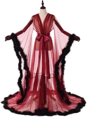 BPURB Women Dressing Gown Perspective Sheer Long Robe Puffy Tulle Robe Sheer for Maternity Photoshoot in Saudi Arabia