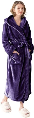 Women's Hooded Long Bathrobe, Silky Soft Lightweight Plush Fleece Robe Warm and Comfy to Wear in Saudi Arabia