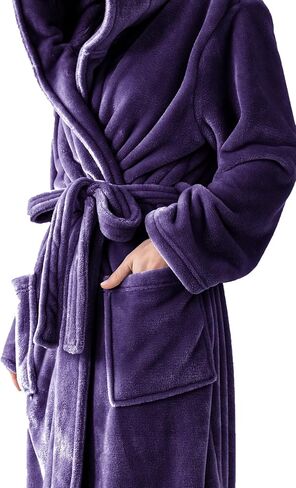 Women's Hooded Long Bathrobe, Silky Soft Lightweight Plush Fleece Robe Warm and Comfy to Wear in Saudi Arabia