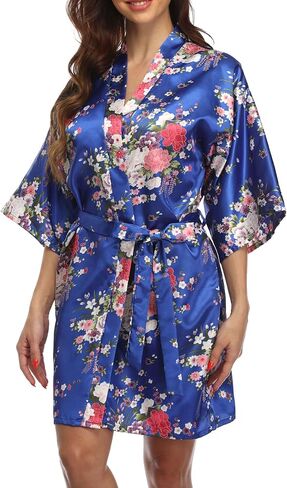 YINGER Women's Floral Satin Robe Silky Kimono Bathrobes Short Bridesmaid Sleepwear for Wedding Party in Saudi Arabia