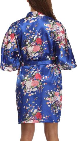 YINGER Women's Floral Satin Robe Silky Kimono Bathrobes Short Bridesmaid Sleepwear for Wedding Party in Saudi Arabia