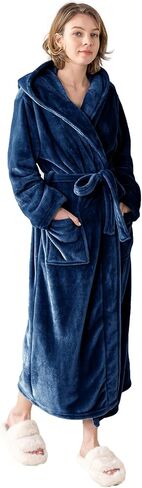Women's Hooded Long Bathrobe, Silky Soft Lightweight Plush Fleece Robe Warm and Comfy to Wear in Saudi Arabia