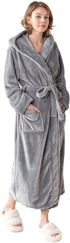 Women's Hooded Long Bathrobe, Silky Soft Lightweight Plush Fleece Robe Warm and Comfy to Wear in Saudi Arabia