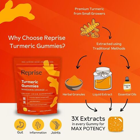 Turmeric Gummies for Inflammation | Turmeric Supplement Gummies | Turmeric Gummies for Women and for Men | | Natural Joint, Digestion, and Immune Support, Low-Sugar, Vegan, Citrus Flavor, 45 Count in Kuwait