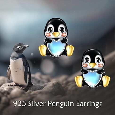 Penguin Earrings for Women Sterling Silver Penguin Jewelry Moonstone Stud Earrings for Women in Saudi Arabia