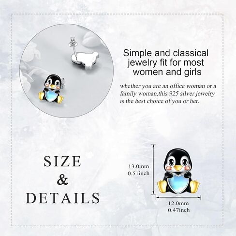 Penguin Earrings for Women Sterling Silver Penguin Jewelry Moonstone Stud Earrings for Women in Saudi Arabia