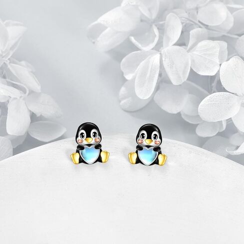 Penguin Earrings for Women Sterling Silver Penguin Jewelry Moonstone Stud Earrings for Women in Saudi Arabia