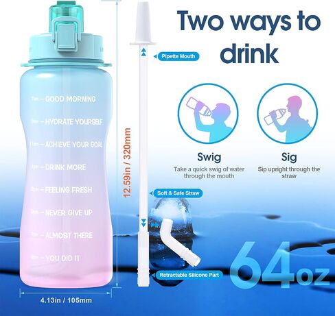 Y&3 64oz Half Gallon Water Bottle with Straw & Time Marker, Leakproof, BPA Free Tritan Water Jug, Motivational Water Bottle with Handle, For Outdoor, Fitness, Gym (Green/Pink Gradient, 64oz) in Saudi Arabia