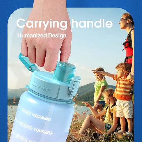 Y&3 64oz Half Gallon Water Bottle with Straw & Time Marker, Leakproof, BPA Free Tritan Water Jug, Motivational Water Bottle with Handle, For Outdoor, Fitness, Gym (Green/Pink Gradient, 64oz) in Saudi Arabia