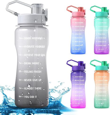 Y&3 64oz Half Gallon Water Bottle with Straw & Time Marker, Leakproof, BPA Free Tritan Water Jug, Motivational Water Bottle with Handle, For Outdoor, Fitness, Gym (Green/Pink Gradient, 64oz) in Saudi Arabia