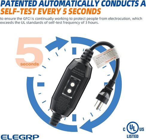 ELEGRP G1215CM G20CMR Patented Auto-Monitoring GFCI Replacement Plug Inline Assembly, Manual Reset 15 Amp Grounded 3 Wires 3-Prongs for Power Tools, Lawn Equipment etc, UL Listed, 1 Pack, Black in Kuwait