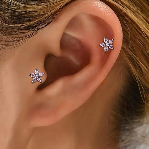 Cartilage Earrings for Women Rhinestone Flower Stud Earrings Cartilage Earring Stud Stainless Steel Forward Helix Tragus Earrings in Saudi Arabia
