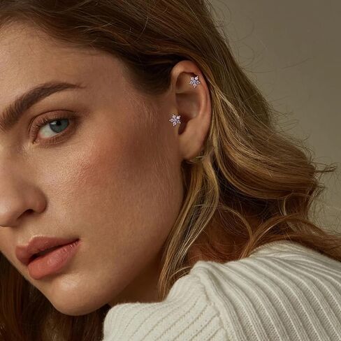 Cartilage Earrings for Women Rhinestone Flower Stud Earrings Cartilage Earring Stud Stainless Steel Forward Helix Tragus Earrings in Saudi Arabia